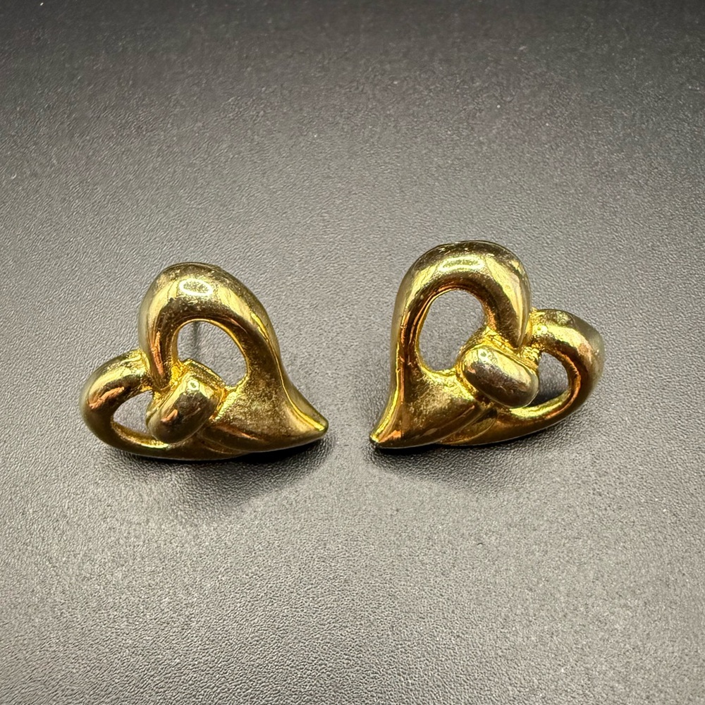Gold Tone Heart-Shaped Earrings Valentine’s Day Love Date Night